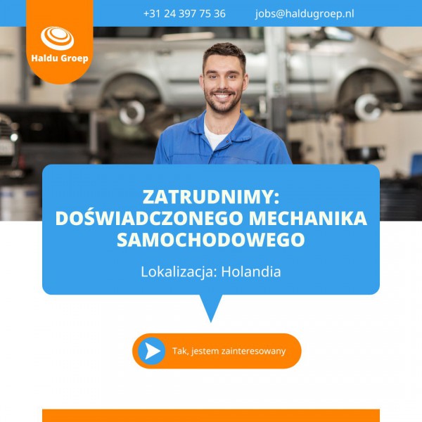 Mechanik samochodowy - Holandia - wynagrodzenie €600-€675 netto tygodniowo