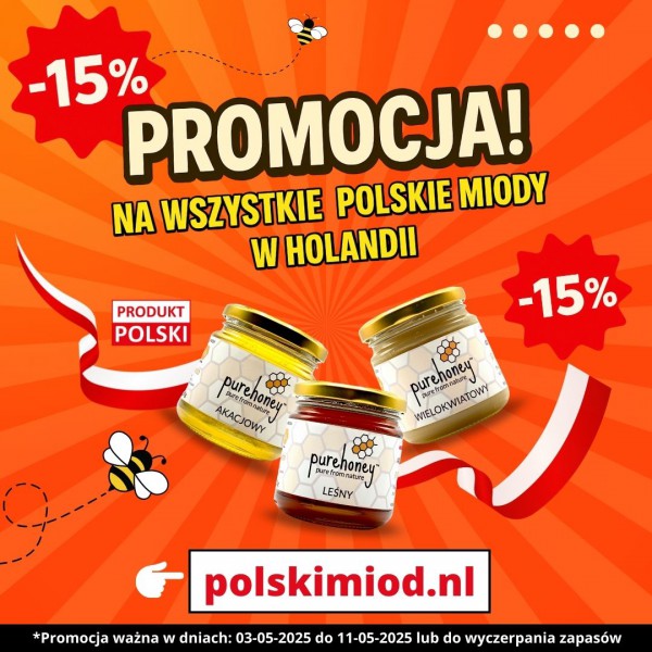 -15% PROMOCJI NA NAJLEPSZE POLSKIE MIODY W HOLANDII