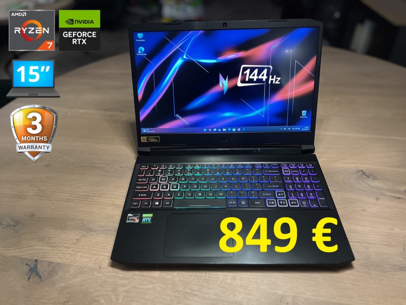 Gamingowy ACER NITRO 5, Ryzen 7, 16GB RAM, RTX 3070 8GB, SSD, 15 cali FHD 144Hz, możliwy dowóz