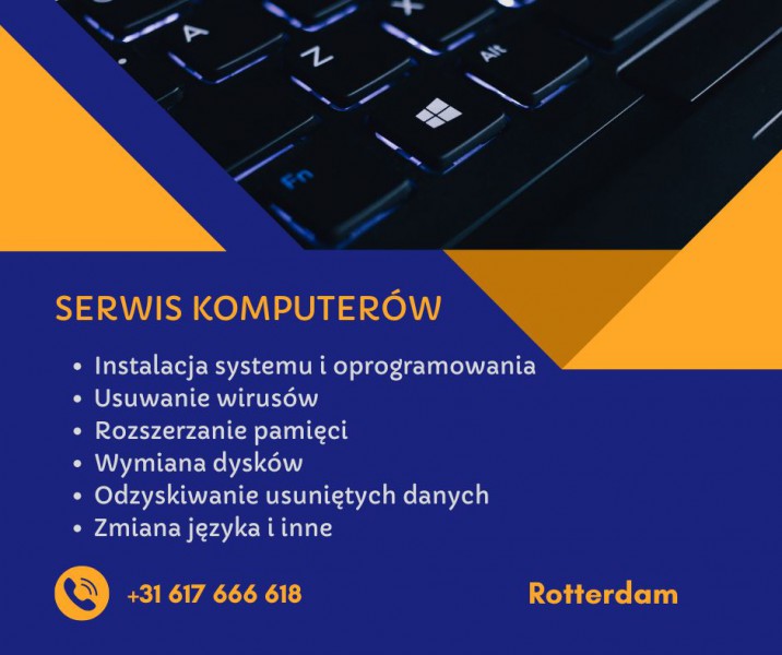 Serwis komputerów, instalacja systemu i oprogramowania, odzyskiwanie danych i inne.