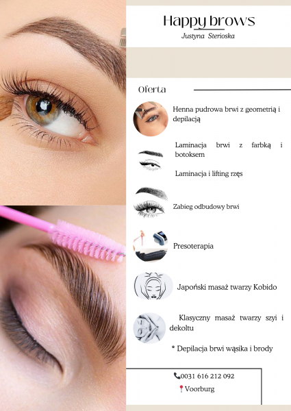 Presoterapia, henna pudrowa brwi, laminacja brwi i rzęs