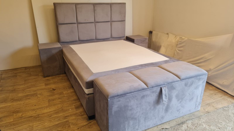 Piękne łóżko boxspring+ materac, szafki nocne i skrzynia. Możliwa dostawa oraz wniesienie