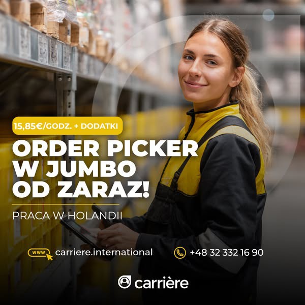 PRACA W BLEISWIJK: Zbieracz zamówień/ order picker w Jumbo - od 15,85 euro/h