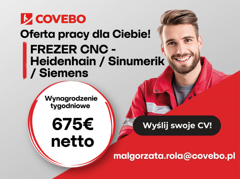 FREZER CNC - branża lotnicza - OD ZARAZ!  675 euro netto tygodniowo