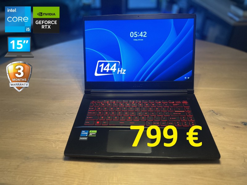 Gamingowy MSI GF63 12VE, i5, 16GB RAM, RTX 4050 6GB, SSD, 15 cali FHD 144Hz, możliwy dowóz