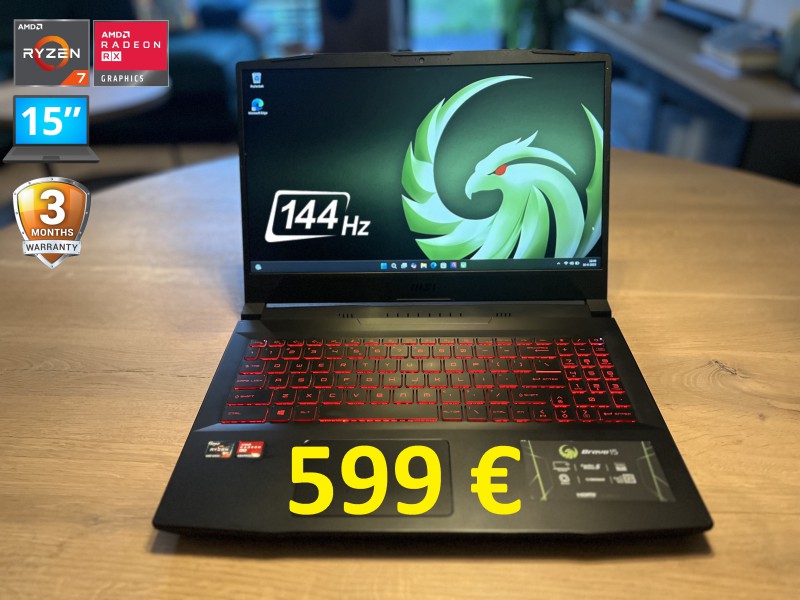 Gamingowy MSI BRAVO 15 B5DD, Ryzen 7, 8GB RAM, RX 5500M 4GB, SSD, 15 cali FHD 144Hz, możliwy dowóz