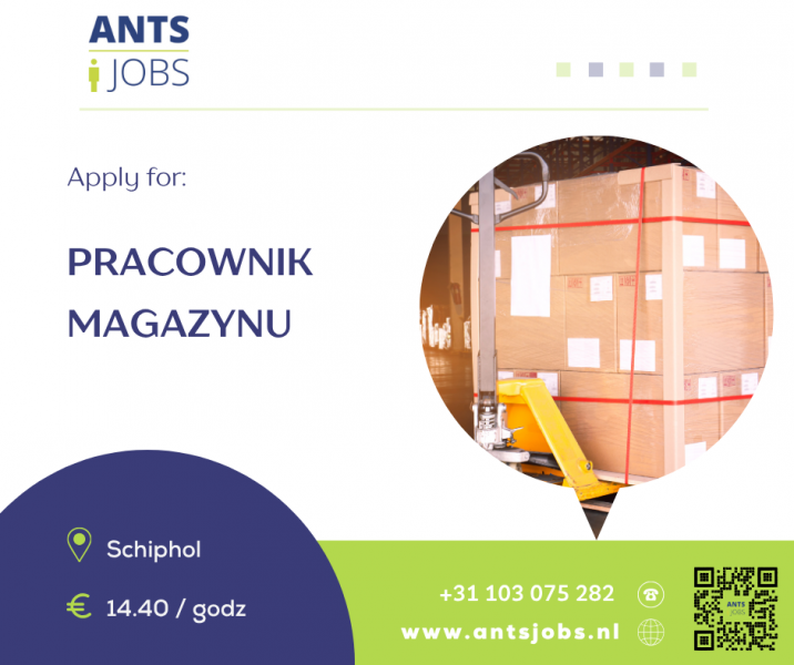 !! PRACOWNIK MAGAZYNU /PRACA POPOŁUDNIU !! SCHIPHOL !!