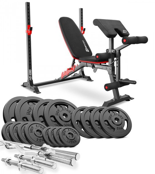 Zestaw kulturystyczny Strong 110 kg z ławką HS-1095