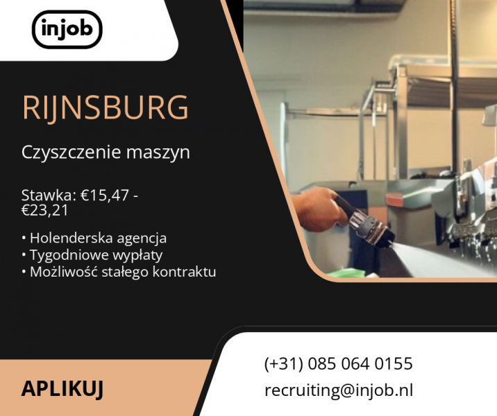 Czyszczenie maszyn  Rijnsburg - dobrze płatna praca na nocki - stawka €20,11/h