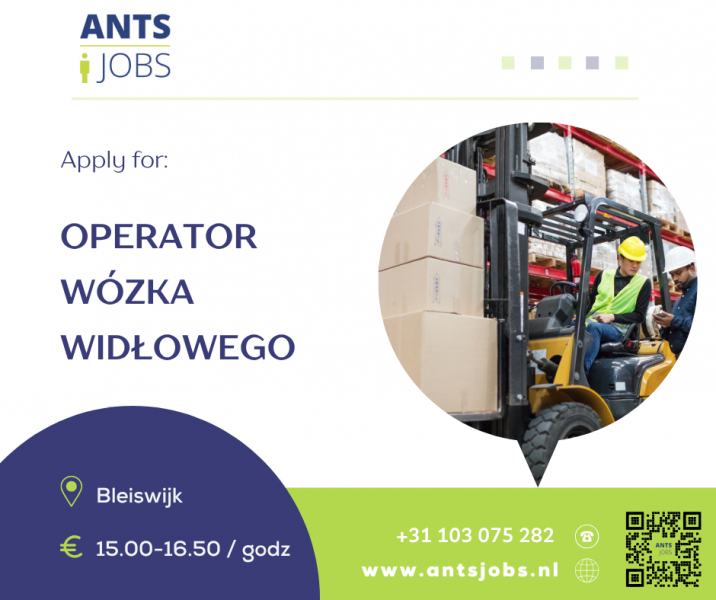 !! OPERATOR WÓZKA WIDŁOWEGO !! BLEISWIJK !!