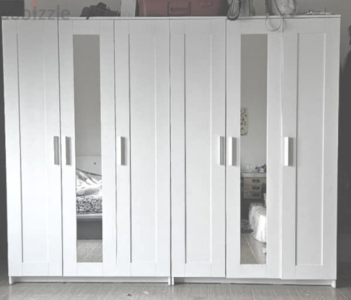 2x - Białe szafy z lustrami + Biała komoda