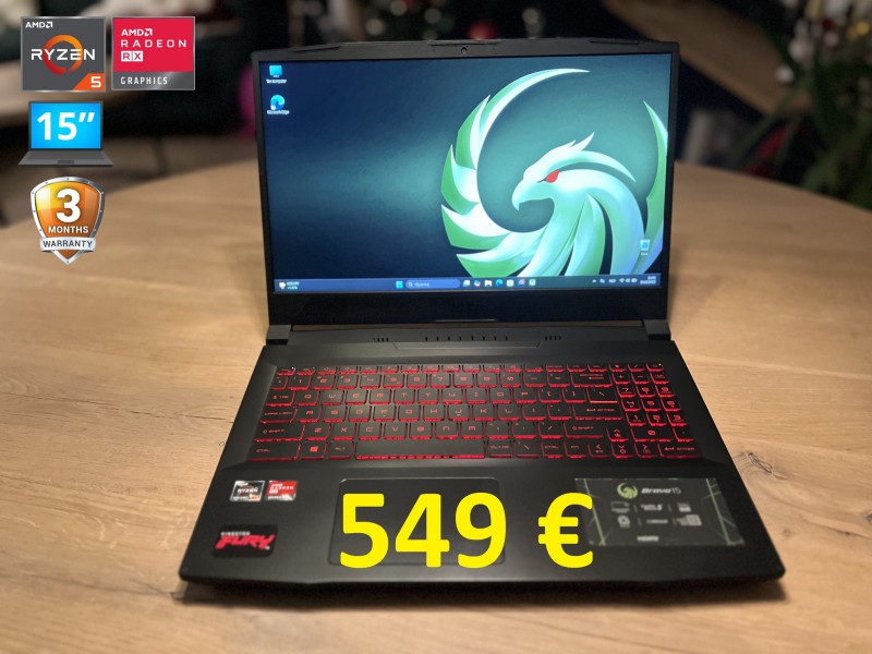Gamingowy MSI BRAVO 15, Ryzen 5, 16GB RAM, Radeon RX 5500M 4GB, SSD, 15 cali FHD, możliwy dowóz