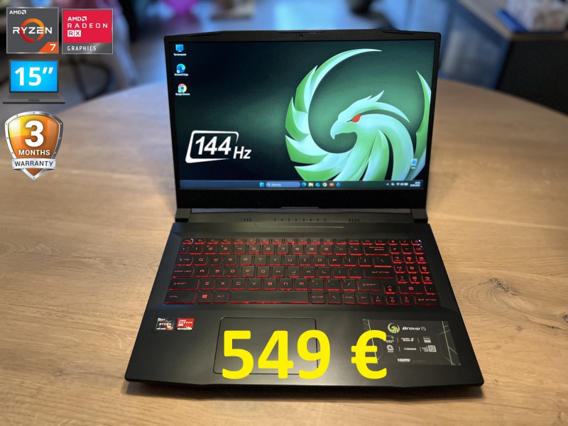 Gamingowy MSI BRAVO B5DD, Ryzen 7, 8GB RAM, RX5500M 4GB, SSD, 15 cali FHD 144 Hz, możliwy dowóz