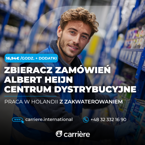 PRACA W TILBURGU: Zbieracz zamówień w centrum dystrybucyjnym Albert Heijn - €16,94 brutto/godz.