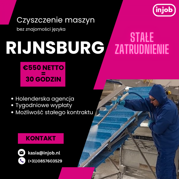 Sprzątanie po produkcji atrakcyjna stawka €24,12/godz., bez znajomości języka obcego