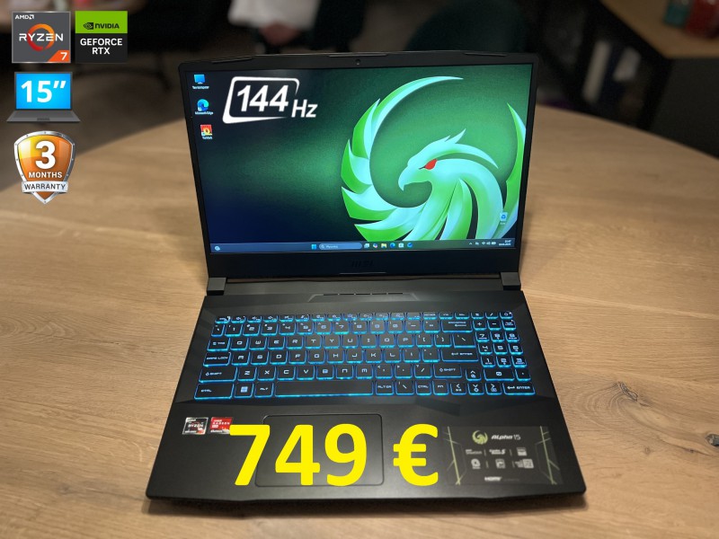 Gamingowy MSI ALPHA, Ryzen 7, 16GB RAM, RX6600M 8GB, SSD, 15 cali FHD 144 Hz, możliwy dowóz