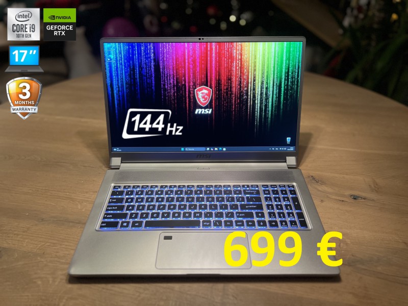 Gamingowy MSI WS75 10TK, i9 10gen, 32GB RAM, RTX 3000 6GB, SSD, 17 cali FHD 144Hz, możliwy dowóz