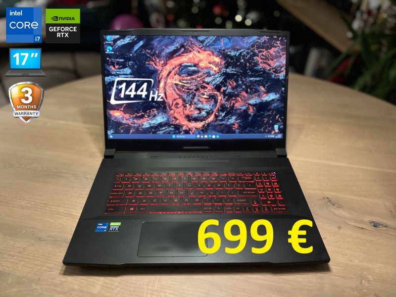 Gamingowy MSI GF76 11UE, i7 11gen, 16GB RAM, RTX 3060 6GB, SSD, 17 cali FHD 144Hz, możliwy dowóz