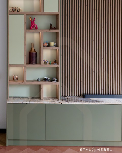 Matowe zielone zabudowanie w salonie