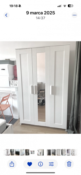 BIAŁE MEBELKI - Szafa z lustrem + 2 komody + łóżko z materacem (jak nowym)