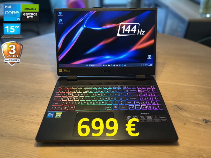 Gamingowy ACER NITRO 5, i5 12gen, 16GB RAM, RTX 3060 6GB, SSD, 15 cali FHD 144Hz, możliwy dowóz