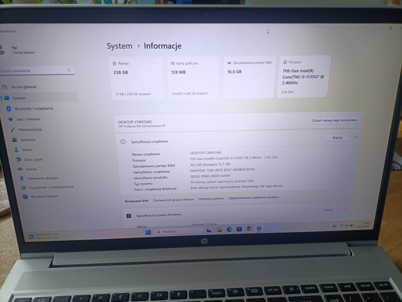 HP ProBook 450 G8  i5 11th Gen / 16GB RAM / NOWA BATERIA