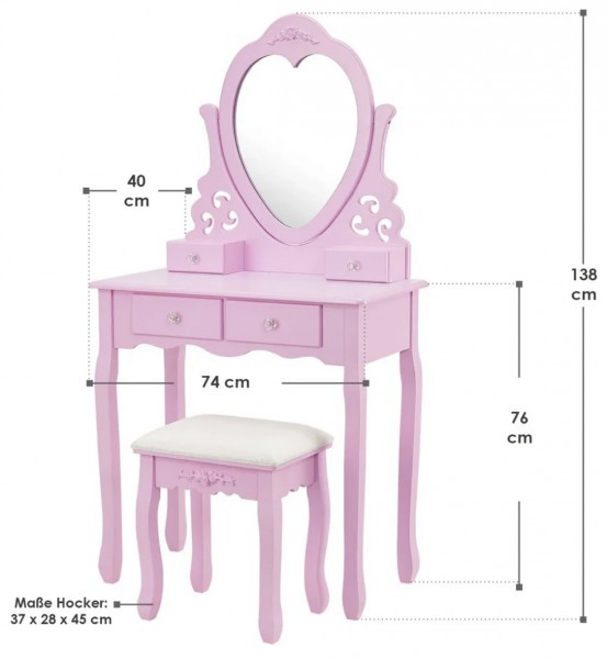 Pastelowa - Toaletka z lustrem i krzesełkiem