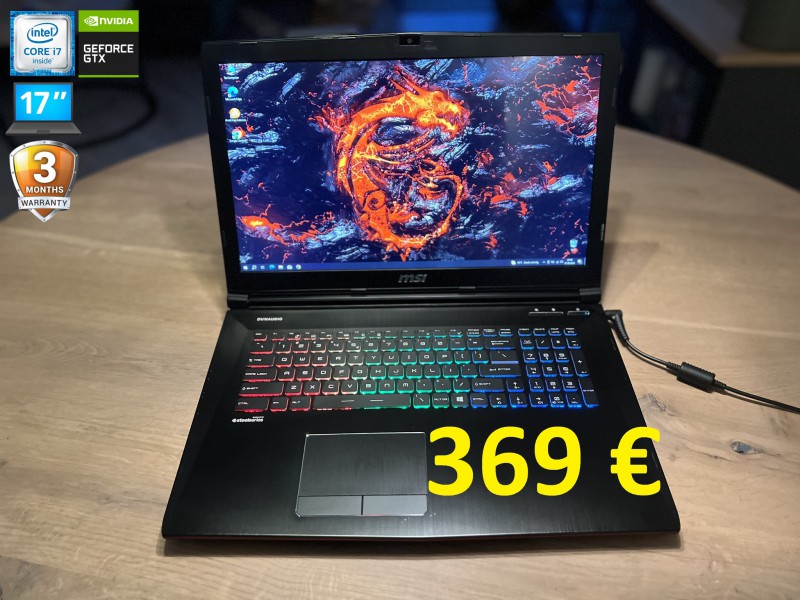 Gamingowy MSI GE72 6QF, i7 6gen, 8GB RAM, GTX 970M 3GB, SSD+HDD, 17 cali FHD, dowóz