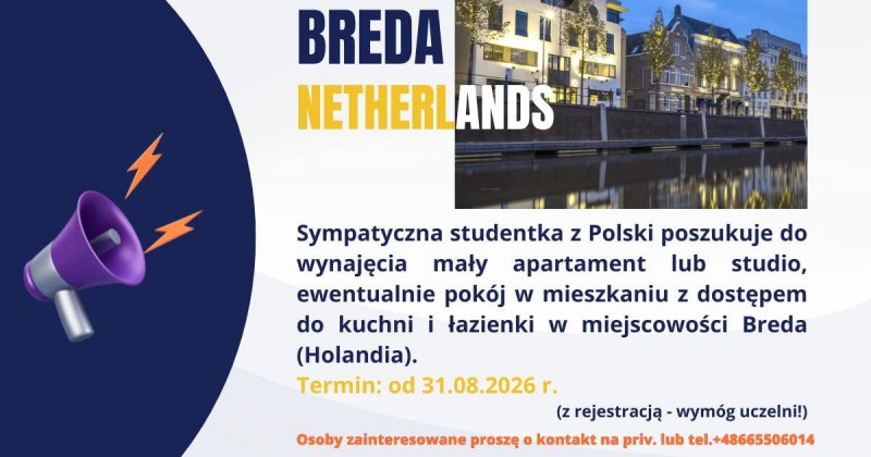 Breda - mieszkanie/pokój dla studentki z Polski