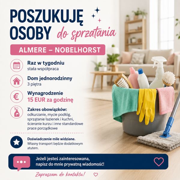 Poszukujemy osoby do sprzątania domu - Almere (Nobelhorst)