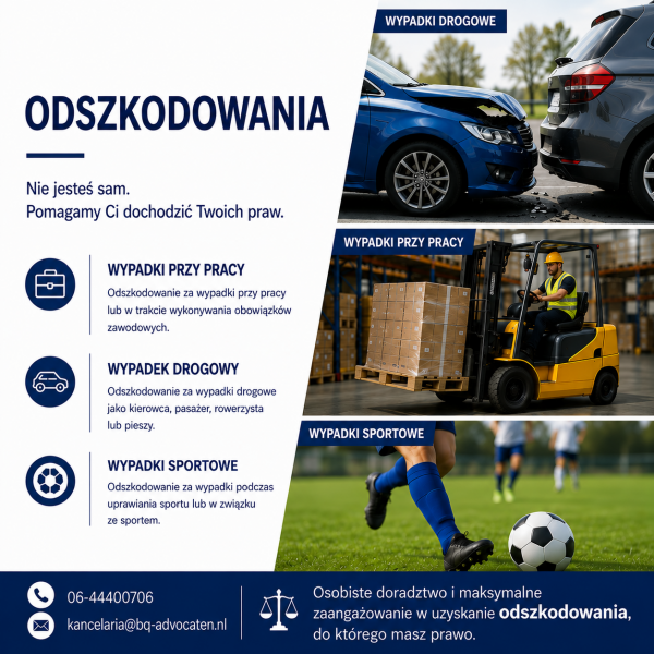 DARMOWA POMOC W UZYSKANIU ODSZKODOWANIA ZA WYPADKI W: pracy, na drodze, bledy medyczne.